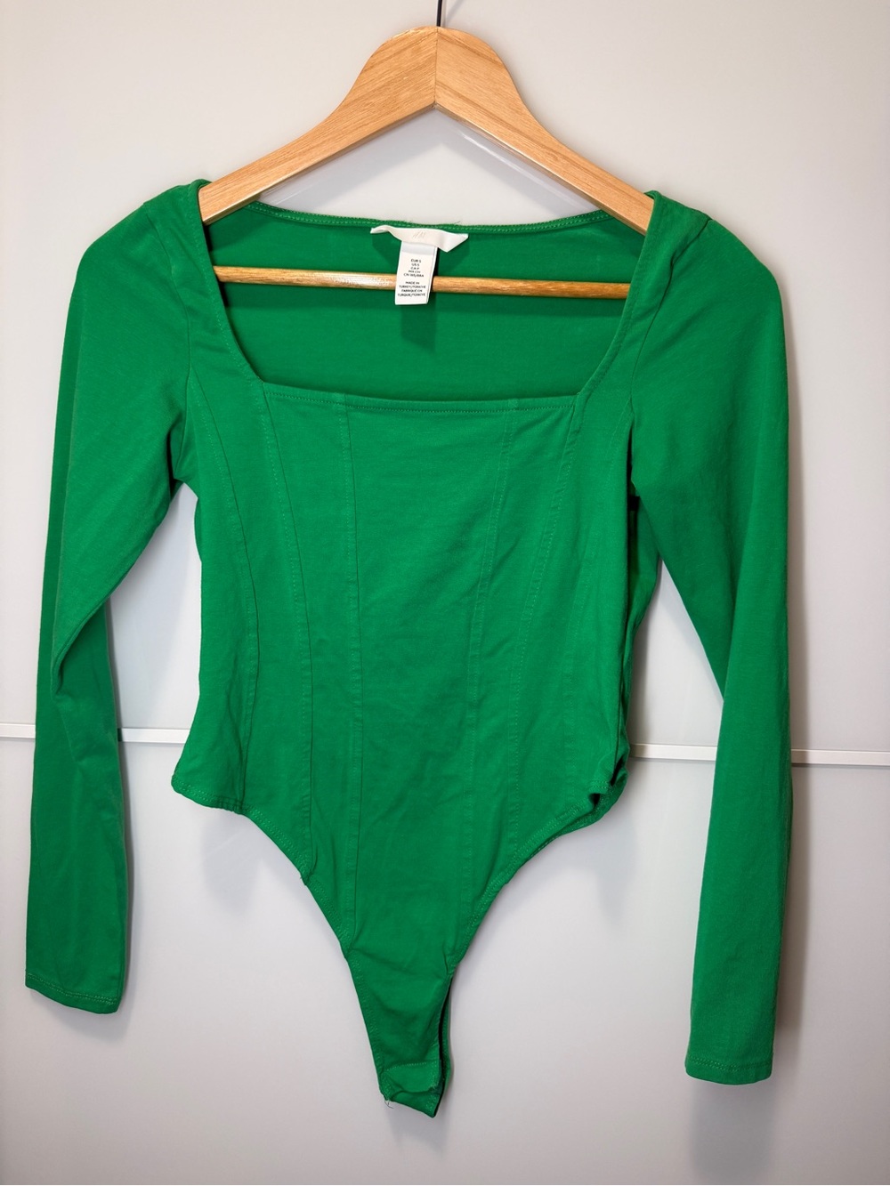 H&M Green Long Sleeve Square Neck Bodysuit
